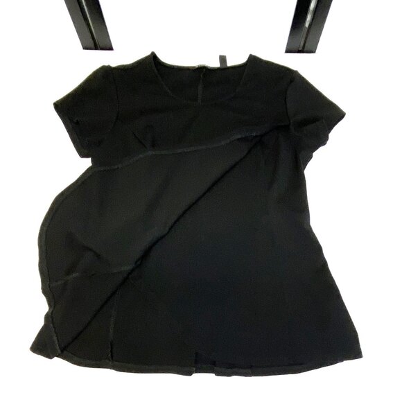 H by Halston Short Sleeve Princess Seam Faux Wrap Tulip Front Knit Top Black S - Picture 8 of 12